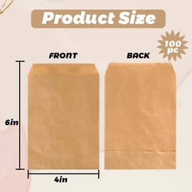 OTURGC 100 Pack Brown Kraft Paper Bags, 4" x 6", Gift Cards, Gift Candy, Cookies, Donuts, Crafts, Party Favors, Sandwiches, Jewelry Goods, Snack Bags, Flat Gift Bags (Brown, 4x6 Inch (Pack of 100))