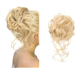 OHEETU 1PC Messy Bun Hair Piece Claw Clip Hair Buns Curly Chignon Hair Bun Extensions Updos Claw Clip Bun Hair Accessories for Women Messy Wavy Curly Fake Hair Bun (Light Blonde)