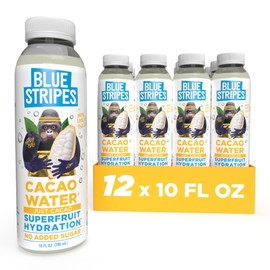 Blue Stripes Cacao Water (Just Cacao) - All-Natural, No Sugar Added, Superfruit Hydration - Electrolytes & Antioxidants | Vitamin C & B | No Artificial Ingredients | (12 Pack)