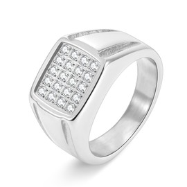Black Men's Ring, Stainless Steel with Cubic Zirconia, Size 12, Rings for Men
