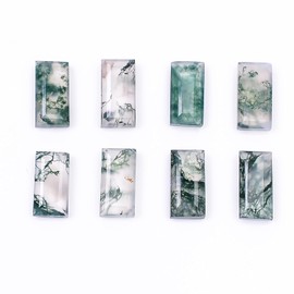 GEMKORA 4pcs, 10x5x3mm Natural Moss Agate Long Rectangle Shape-Flat Step Cut Gemstone Wholesale Lot, Jewelry Making Loose Gemstone, Polished Minerals, DIY, Wire Wrapping, Healing Crystals, Bulk Deal