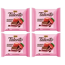 GAROTO Talento Chocolate 90 gr. each - PACK of 4. (Chocolate Recheio Morango, 4 Pack)