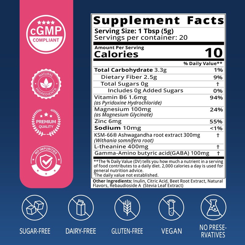 Calm Magnesium Powder Drink Mix, Raspberry Lemonade with Ashwagandha, Prebiotics,