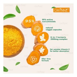 Gwynne Turmeric Cúrcuma 2000mg Con Extracto De Raíz De Cúrcuma Estandarizada Al 95% Y Pimienta Negra Al - Suplemento Alimenticio,Antioxidantes 90 Cáps