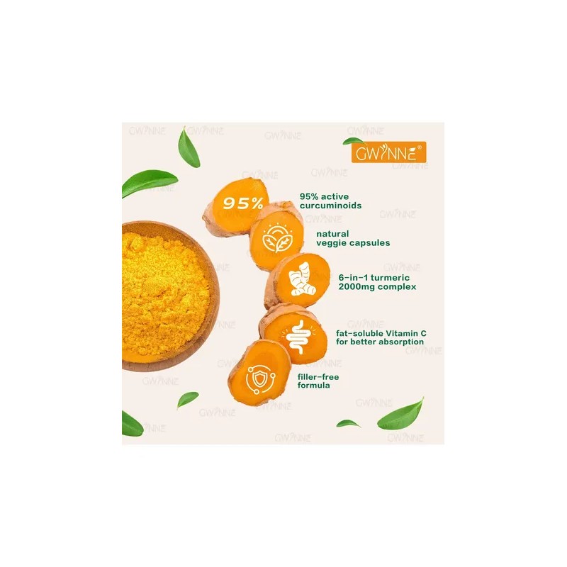 Gwynne Turmeric Cúrcuma 2000mg Con Extracto De Raíz De Cúrcuma