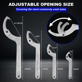 Sxnmmweu 9pc Adjustable Spanner Wrench Set - Hook Type Wrenches Set with Interchangeable Heads, 3/4" to 6-7/10", for Auto Repair, Suspension System, Hydraulic Ram Cylinder