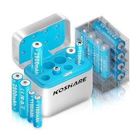 Rechargeable AA AAA Batteries with Charger 16Pcs,1.2V Ni-MH Rechargeable Batteries with 8 * 2800mAh AA and 8 * 1100 mAh AAA,Pre-Charge,Type-C and 8 Slot Charger