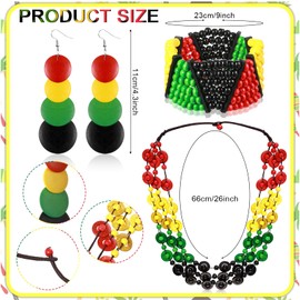 5 Pieces Rasta Women's Jewelry Set Rasta Accessories for Women Include Headband, Sunglasses, Wood Dangle Earrings, Jamaica Necklace, Jamaica Bracelet(Bead Style)