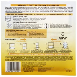 Garnier SkinActive Cloth Mask, Vitamin C Shot, Invigorates the Skin, Provides More Radiance, Pack of 3 (3 x 33 g)