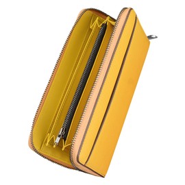 Alivern Men's Long Wallet, Genuine Leather, YKK Zipper, Skimming, Holds 15 Cards, Bills, Coin Purse, Passbook Pocket, Stylish, Large Capacity, Safe, Business, Cowhide Leather, For Men, YELLOW
