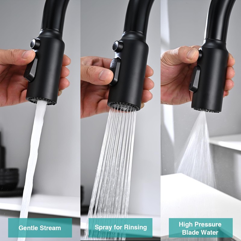 Metal Kitchen Faucet Head Replacement, 3-Function Pull Down Spray Head