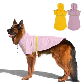 ExploreU Dog Raincoat, Adjustable Water Proof Pet Clothes, Waterproof Lightweight Pet Rain Jacket Phocho with Strip Reflective, Easy Step in Closure (Pink, Small)