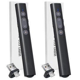 (2 Units) Presentation Clicker for PowerPoint Red Laser Pointer, USB A C Wireless Presenter Remote, Google Slide Advancer Projector Smart Board Slideshow PPT Clicker for Mac/Laptop/Computer/Office