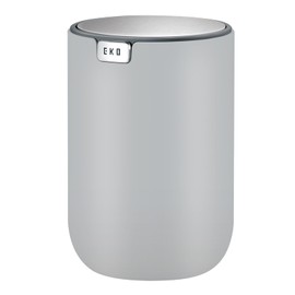 EKO Mini Desk Trash Can with Swing-Top Lid 0.4 Gallon Small Table Round Wastebasket for Office, Home, Car (Grey)