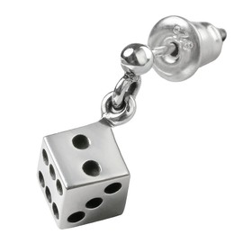 Binich Dice Drop Earrings, Stud Earrings, Single Ear, 925 Silver, Simple, 20G (Sold as 1 Piece), Men's Single Ear Piercing, No Gemstone