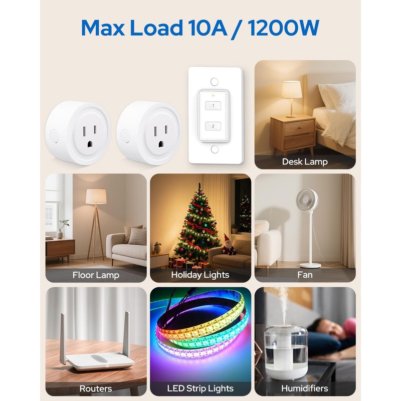 LoraTap Mini Wireless Remote Control Outlet Plug Adapter (2 Pack)