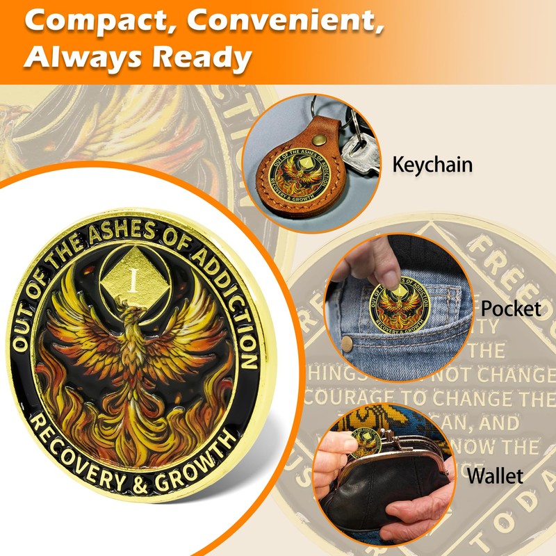 1 Year Phoenix Sobriety Coin – Rebirth in Flames Recovery
