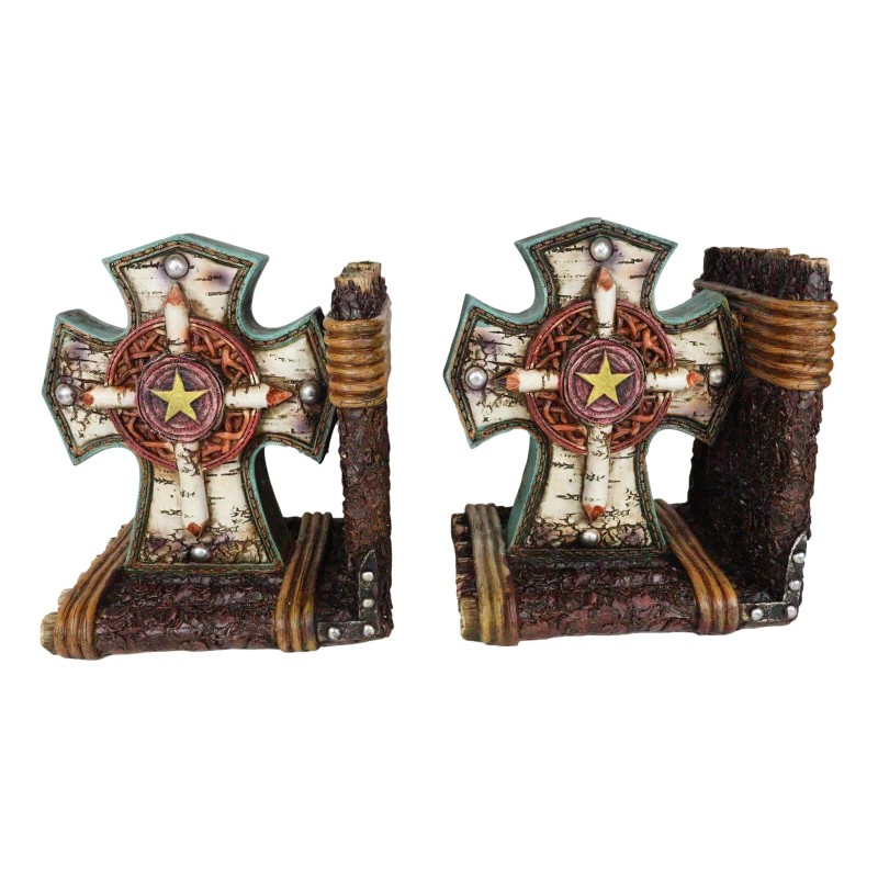 Rustic Western Star Turquoise Birchwood Birch Tree Cross Decorative Bookends