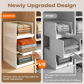 MIUOOPUR New Upgrade 3 Pack Closet Organizers and Storage Basket, Plastic Stackable Storage Drawers, Multifunctional Space-Saving Bins, Suitable for Wardrobe Cupboard Pantry Kitchen Bathroom Office