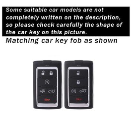 TECART Leather Smart Key Fob Case Shell Fit for Jeep Wagoneer Grand Wagoneer Keychain Key Bag Accessories 5 Button Black