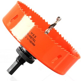 Hole Saw 130 mm, M42 HSS Hole Drill Set Bi-Metal with Hex Shank and Centring Metal Drill Bits Set for Metal, Iron, Aluminium, Wood, Drywall, Plastic, Fibreboard, Orange