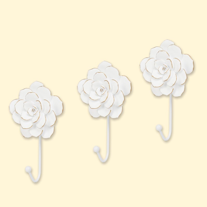Guichifun Flower Coat Hooks Wall Decor - Resin White Decorative