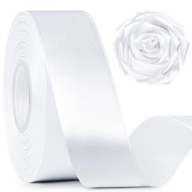 Mauproy 1-1/2 Inch Wide White Satin Ribbon, 50 Yards Solid Polyester Fabric Ribbon for Roses Making, Gift Wrapping, Easter, Flower Bouquets, Wedding Decorations, Handmade Crafts