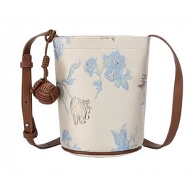 Vintage Women's Chinese Flower Style Shoulder Bag Mini Bucket Bag Crossbody Bag, Beige