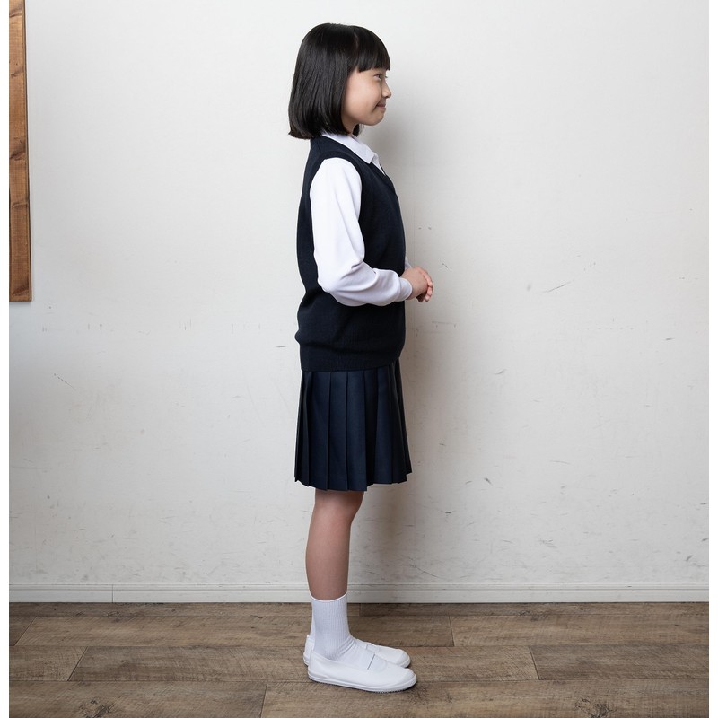 WELL-BE School Vest, Plain, Wool Blend, Anti-pilling, Knit, Navy, Elementary