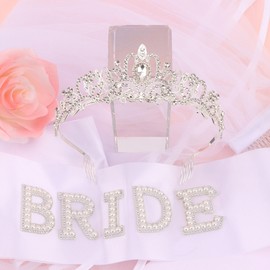 Exacoo Wedding Veils and Tiara for Brides Bachelorette Party Accessories Bridal Shower Gifts for Bride to Be Sash Bridal Accessories Outfits Bride Sash Bachelorette Party Decorations White Veil