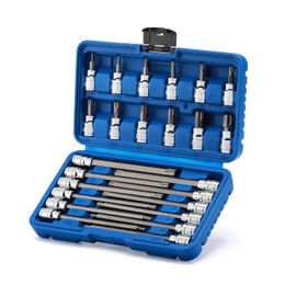 EMENTOL 3/8 Inch Drive Torx Bit Socket Set, Extra Long Star Bit Sockets, 24-Piece, Cr-V and S2 Alloy Steel, T10-T50