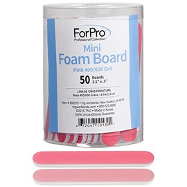 ForPro Pink Mini Foam Board, 400/600 Grit, Double-Sided Manicure Nail File, 3.5” L x .5” W, 50-Count