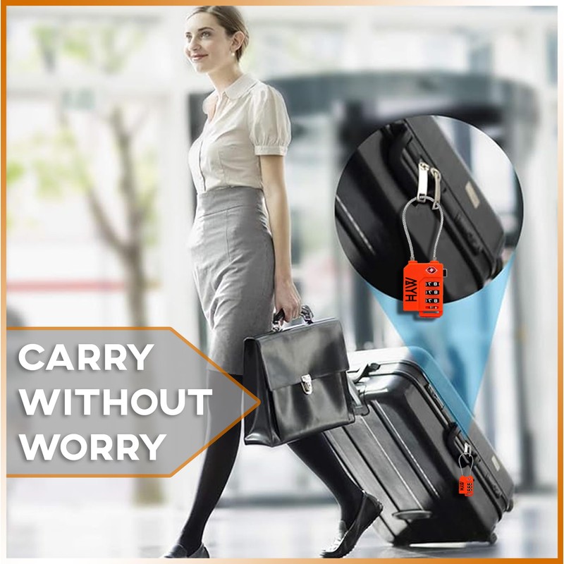 MYH Luggage Padlocks (2X Orange, Combination Lock)