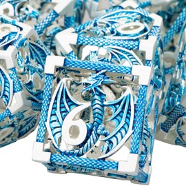 ARUOHHA Hollow DND Metal Dice Set 7PCS Role Playing Games Dice with Gift Box, Dungeons and Dragons Silver Blue Polyhedral Dice 6 Sided D and D Dice RPG D&D Dice Set D20 D12 D10 D8 D6 D4