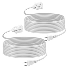 BN-LINK 2 Pack 12ft Indoor Extension Cord, 3 Outlet, 16/2 SPT-2, White, 2-Prong Polarized Plug, Household Power Cord for Home, Office & Holiday Decorations