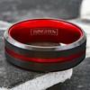 Engraved 6mm/8mm Black Tungsten Wedding Band w/Red Stripe & Red