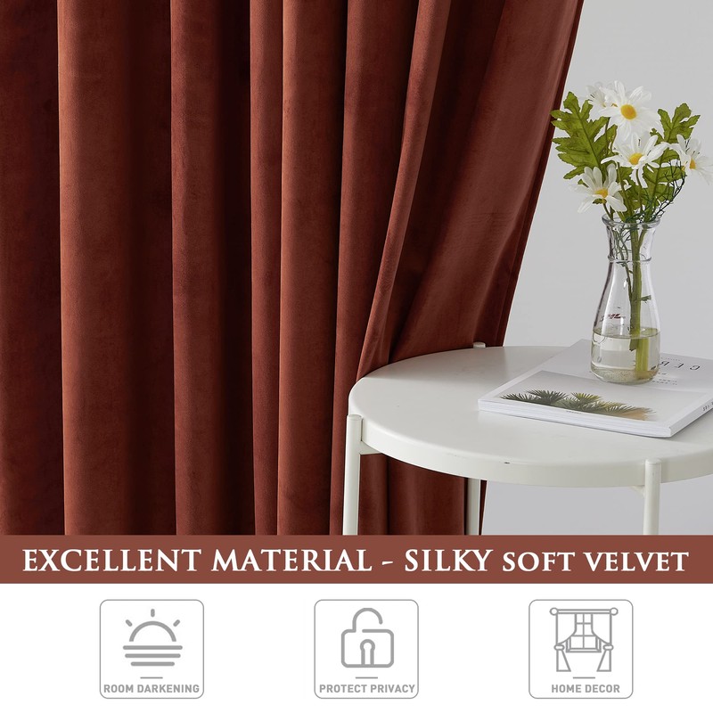 StangH Rust Velvet Curtains for Bedroom, Luxury Room Darkening Window