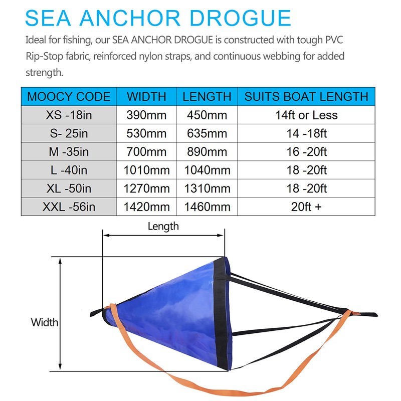 MOOCY Drift Sock, All Size Ocean Anglers Fishing Drogue for