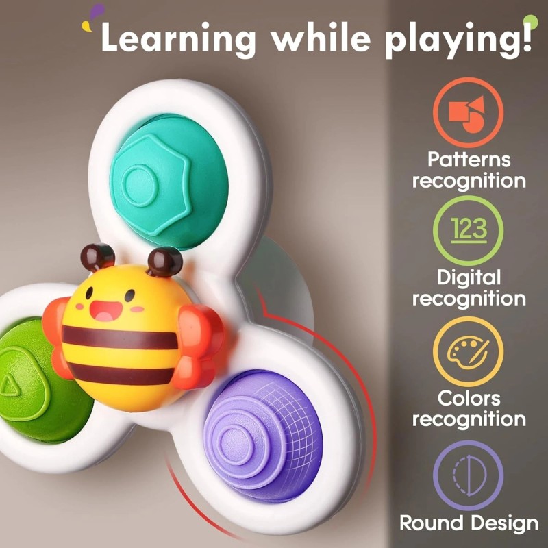 ALASOU 3PCS Pop Suction Cup Spinner Toys for 1 Year