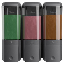 Shampoo and Conditioner Dispenser Wall Mounted, Shower Soap Dispenser No Drill Upadate Easy Slot Install, Shampoo Dispenser for Shower Bathroom Large Capacity 500ml * 3 Chamber Holder Gungray