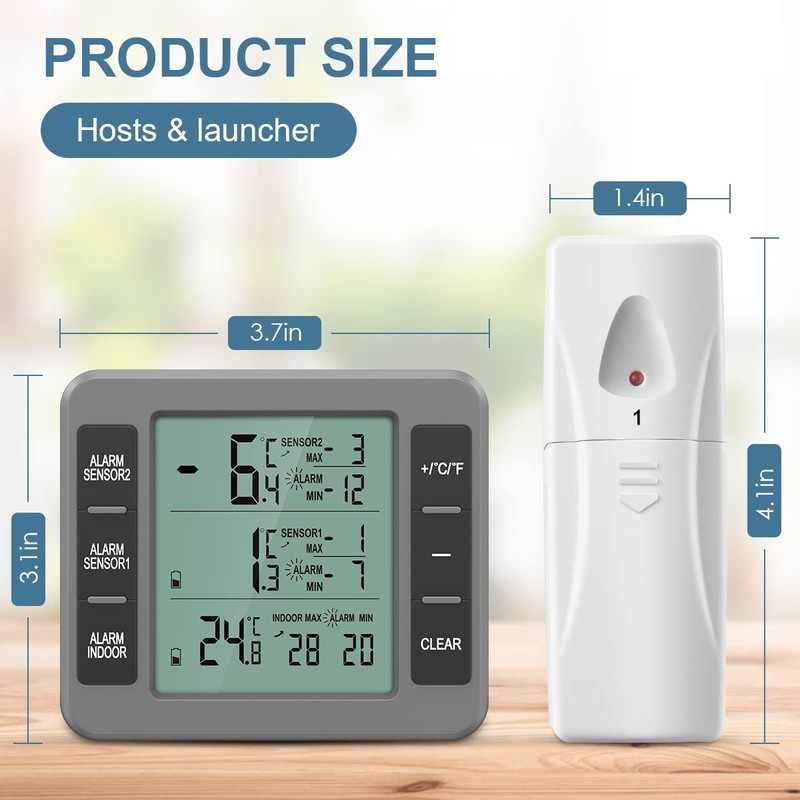 Ankilo Fridge Thermometer, Upgrade Digital Thermometer with 2 Sensors, Freezer