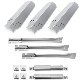 Set of Three Gas Grill Burners, Heat Plates and Two Crossover Tube Replacement for Char-Broil Classic 280 2-Burner, 360 3-Burner, 405 4-Burner Liquid Propane, G320-0200-W1, G215-0203-W