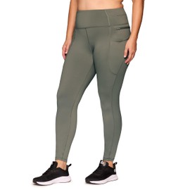 RBX Women's Plus Size Fleece Lined Legging Outdoor Running Tights Fleece Legging with Zipper Pockets Mulled Basil 2X