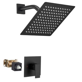 Matte Black Shower Faucet GGStudy Single Function Shower Trim Kit with Rough-in Valve Shower Set Bath Rainfall Ultra-thin Shower System 8inch Square Stainless Steel Metal Shower Head