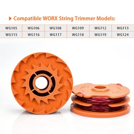 WA0007/ 50022833 Replacement Line Trimmer Spool for Worx WG116 WG119 WG183 Corded Electric String Trimmers,2 * 16ft 0.065'', 7-Pack (6-Line Spool + 1 Cap)