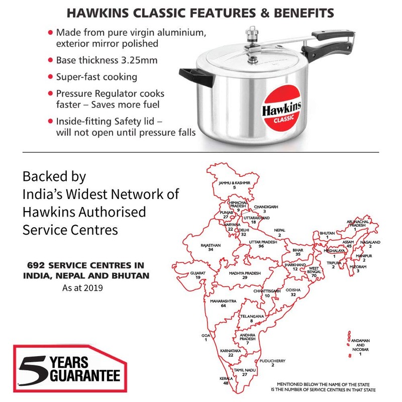 Hawkins Classic 8 Litre Aluminium Inner Lid Pressure Cooker, Wide