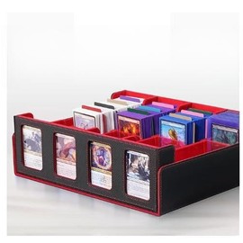 HSMH Card Deck Box for MTG with Commander Display Fits 100 Double-Sleeved Cards, Deck Case for EDH/TCG/Sports Cards with 2 Magnetic Card Holders (Black Gary)
