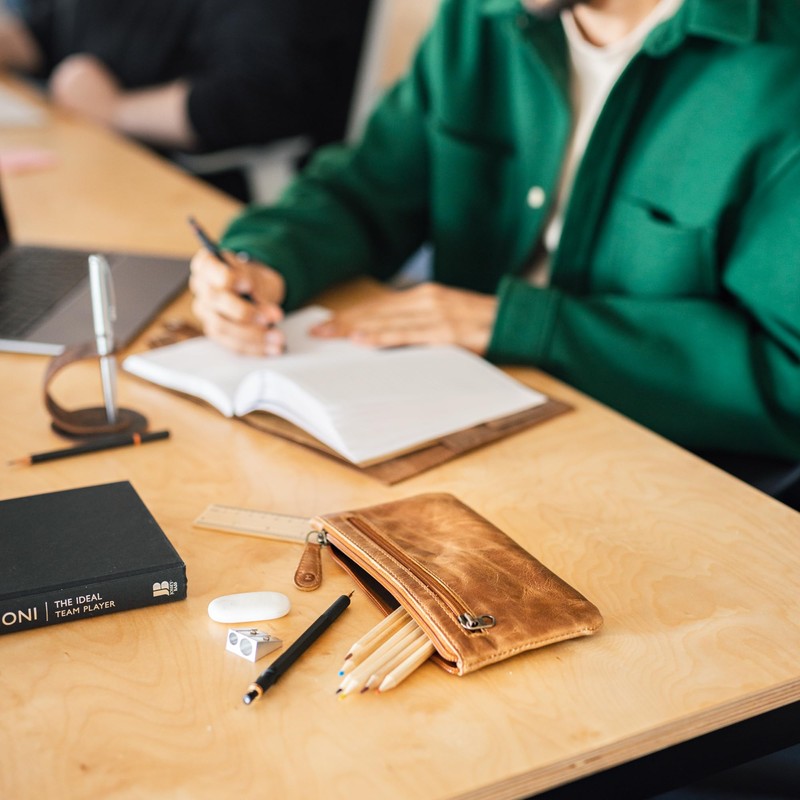 moonster Leather Pencil Case Pouch, Handcrafted Leather Pen Case with