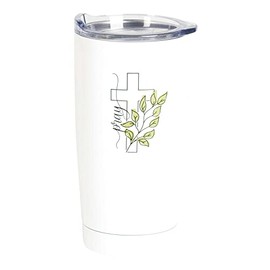 Dicksons SSTUMW-152 White and Green 20 ounce Stainless Steel Travel Tumbler Mug with Lid, Pray Cross