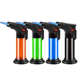 Taughch Butane Torch Lighter Set,Candle Lighter Refillable, Jet Flame,Windproof,Adjustable Flame, Safety Lock, Ideal for Culinary, Crafts, Camping,Cooking, 4 Colors Pack,(Butane Not Included)
